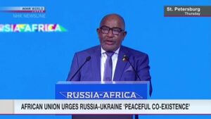 【毎日1分！時事英語 from NHK World】   African Union chief asks Russia to find 'peaceful co-existence' with Ukraine  「アフリカ連合長官、ロシアにウクライナとの「平和的共存」を模索するよう要請」